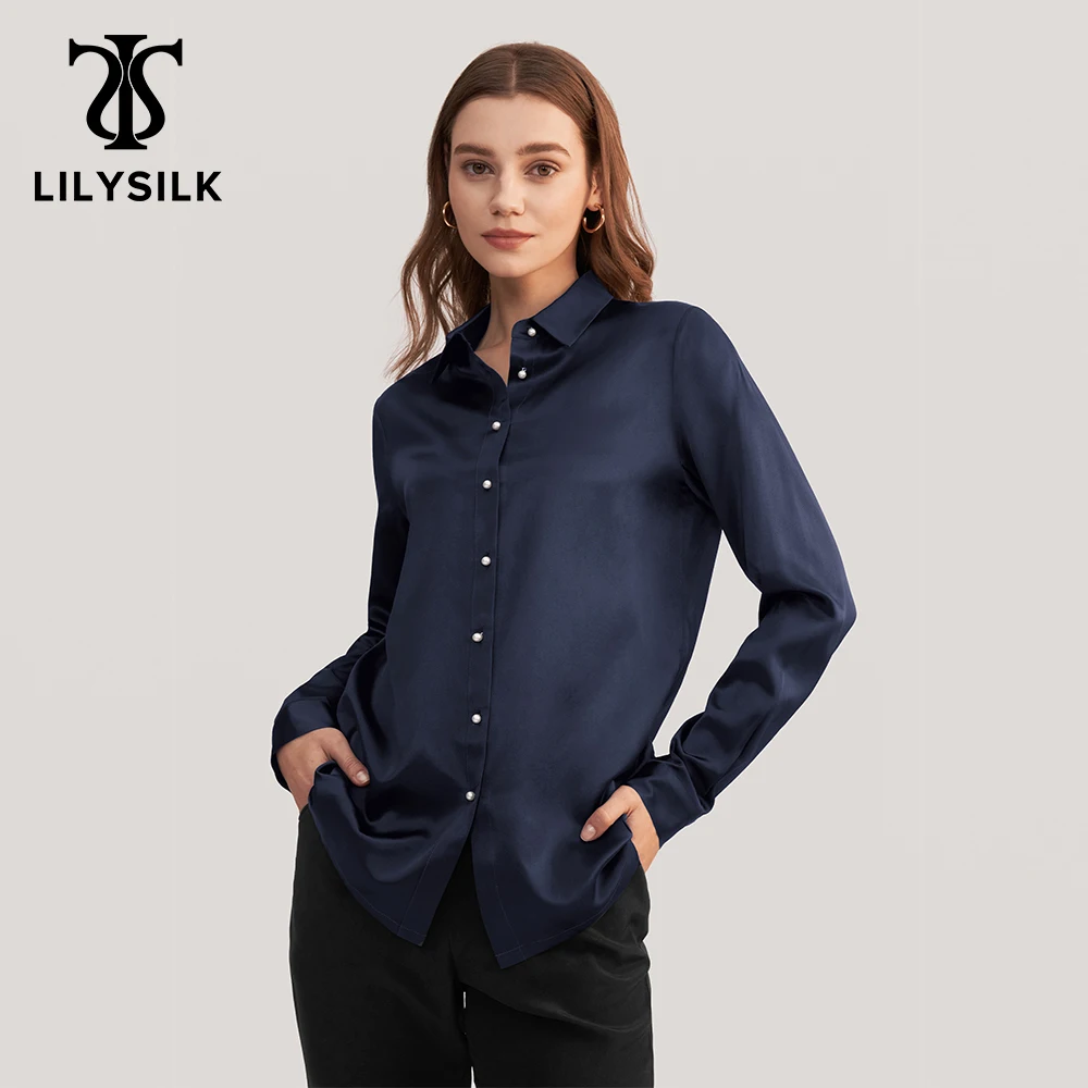 

LILYSILK Spring Women Pearl Button Silk Shirt 2022 New Femme Classic Long Sleeve Top Bussiness Essentials Free Shipping