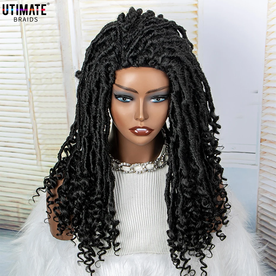 Natural Black 18 Inches Dreadlock Braided Headband Wigs Synthetic Afro Kinky Curly Wig Twist Crochet Hair for Black Women