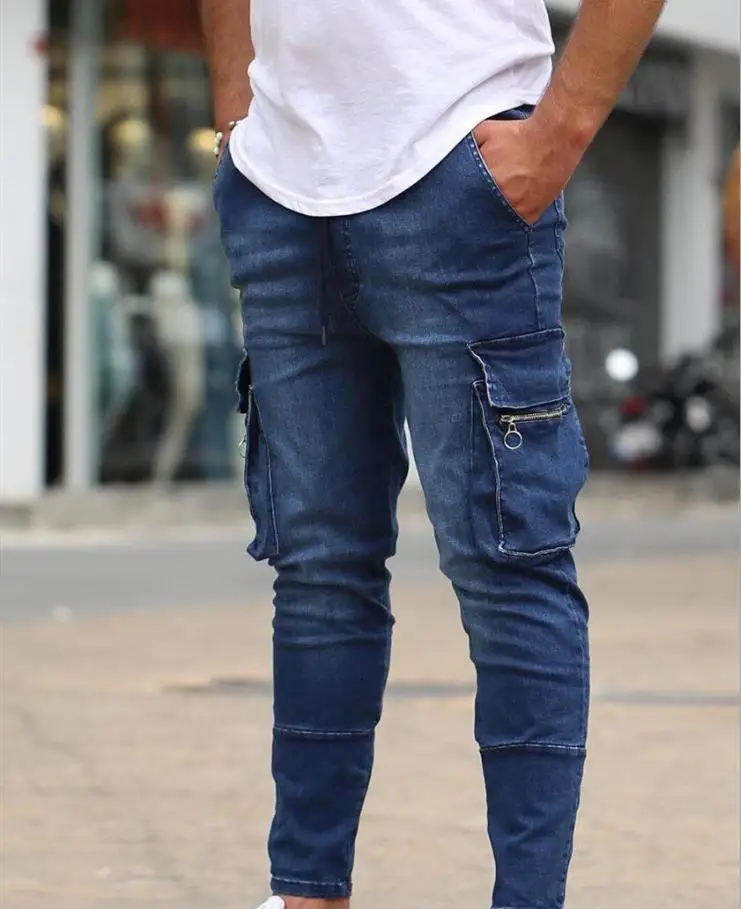 New High Elastic Jeans Men Side Pocket Skinny Jeans Wholesale