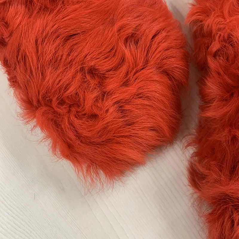 2023 Women Lamb Fur Slides Shoes Chunky Real Long Hair Sheep Lamb Fur Slippers Sheep Fur Slides Customized Color S3484