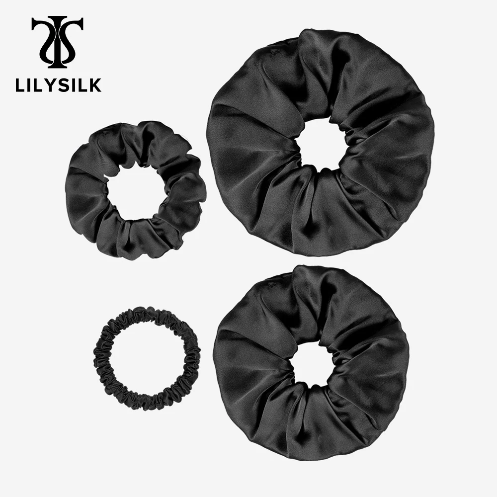 

LILYSILK 4 Pack Silk Scrunchies Tan Hair Large Set Womens Girls Charm Accessories Soft Care Luxurious Free Shipping