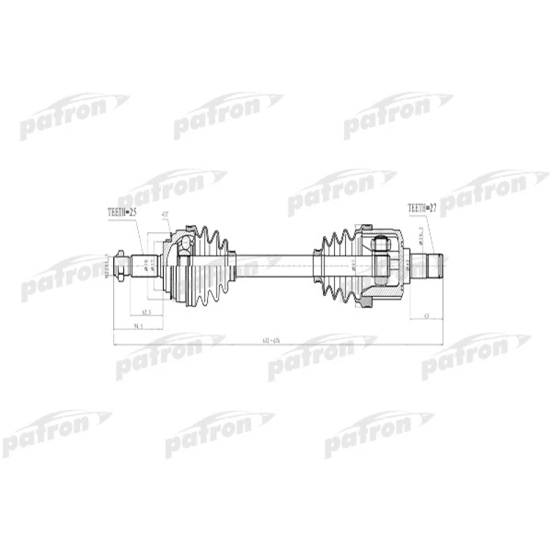 Полуось передняя левая 25x632x57x27 ABS:43T ЛЕВ MITSUBISHI: OUTLANDER 03-06 FWD PATRON PDS4218 Привод Запчасти