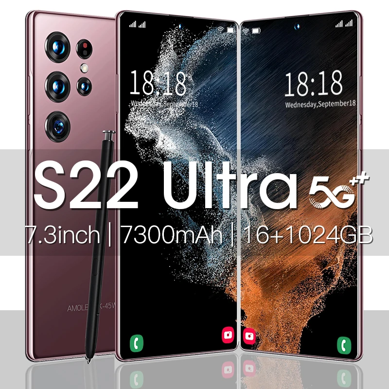 

2022 New S22+ Ultra With Stylus Smartphone 7.3 Inch 16GB+1TB 7300mAh 5G Network Unlock Smart Phone Mobile Phones Global Version
