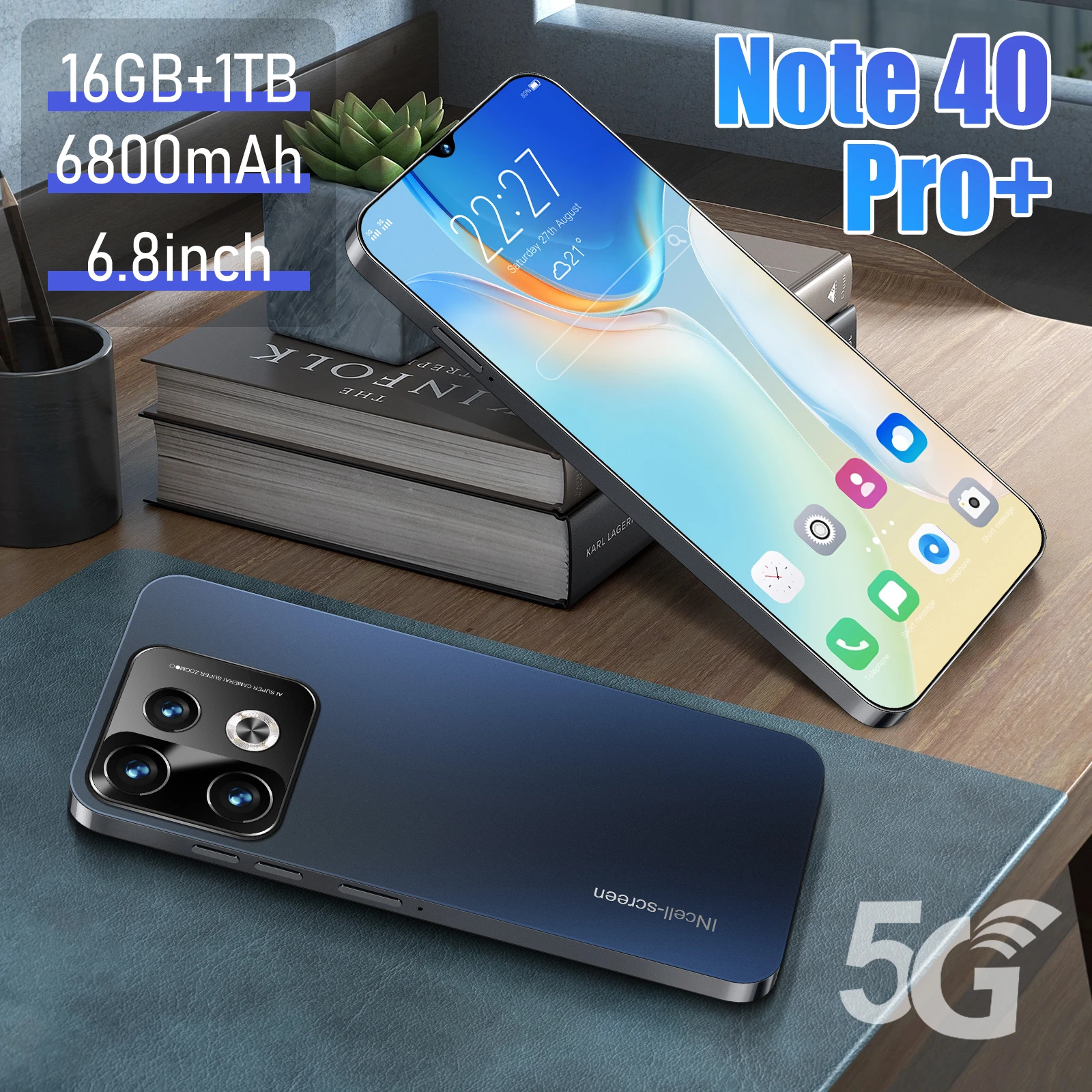 Смартфон 2024 Note 40 Pro 6 8-дюймовый полноэкранный сотовый телефон 4G/5G 16 ТБ + 1 6800 мАч