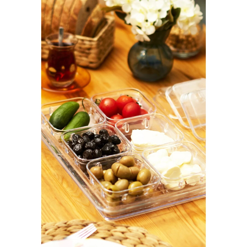 Breakfast Plate Breakfast Set With Lid 6 Separate Compartments Acrylic Storage Container Design Food Hygiene Dining Kitchen New