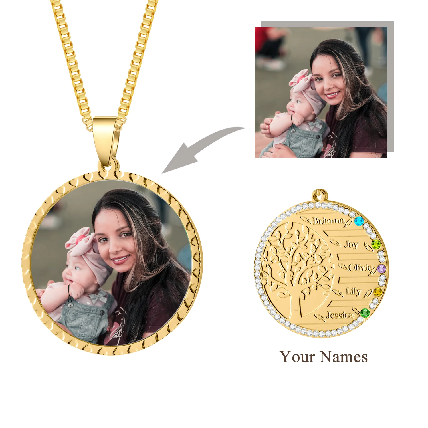 

Custom Photo Necklace For Mother's Day Gift Jewelry Personalise Family Tree Nameplate Name Necklaces For Mom Gift Memory Pendant