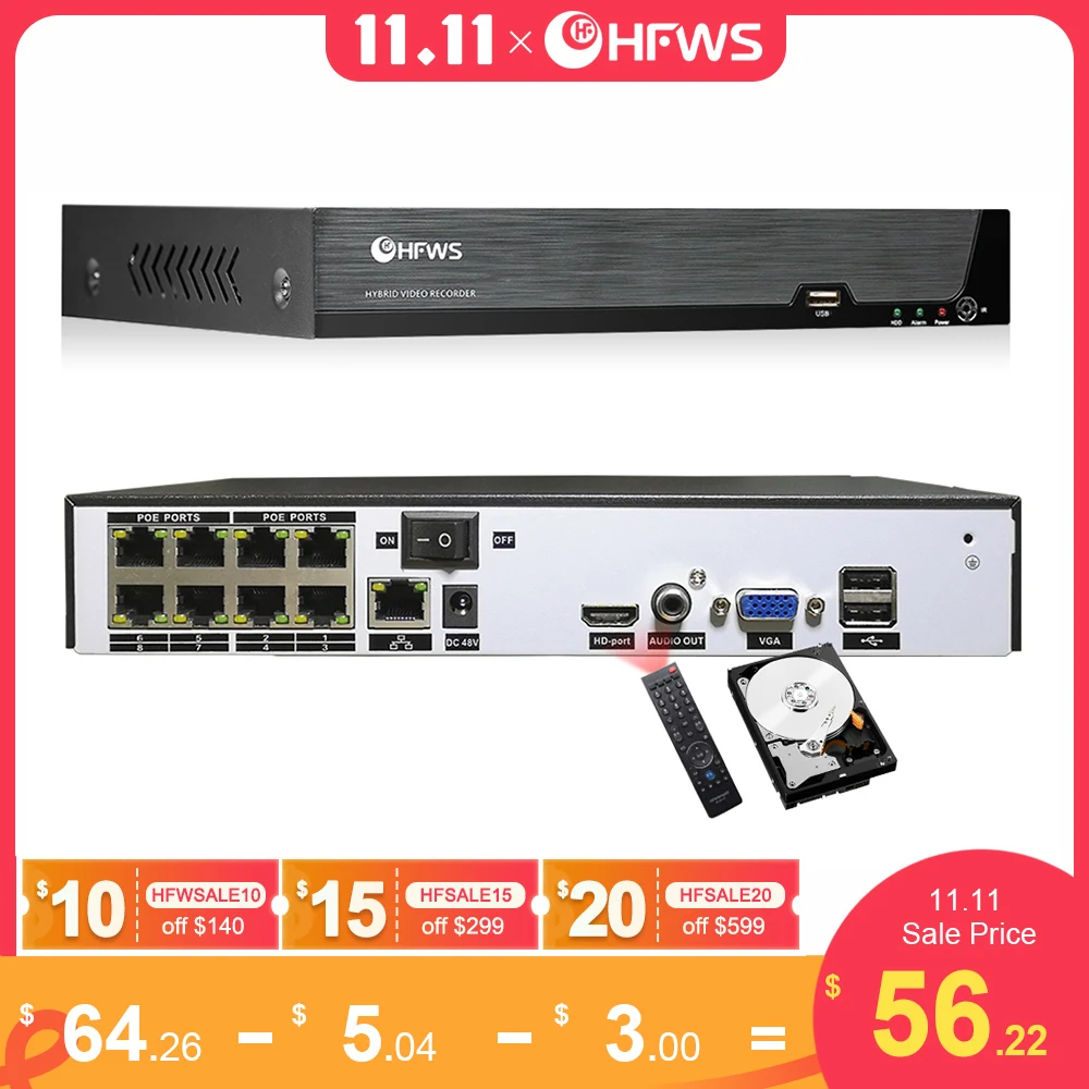 Скидка Видеорегистратор HFWVISION, 4 канала/8 каналов, 5 Мп/8 МП Цена Видеорегистратор HFWVISION, 4 канала/8 каналов, 5 Мп/8 МП