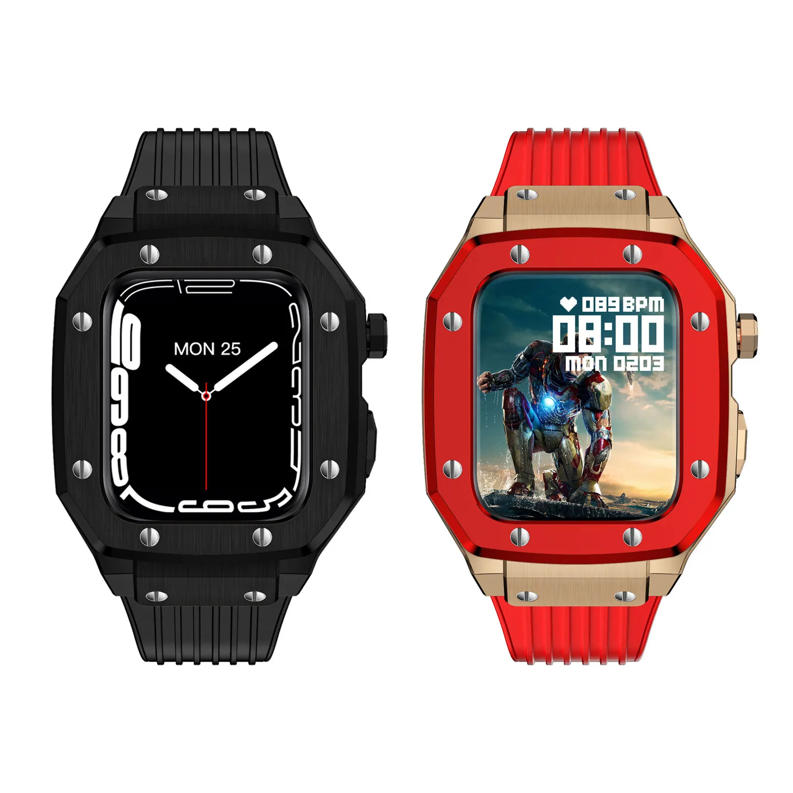 

Luxury Modification Case Band for Apple Watch Series 7 6 5 4 44mm 45mm Men Rugged Case Silicone Sport Band for iWatch 6/5/4 SE
