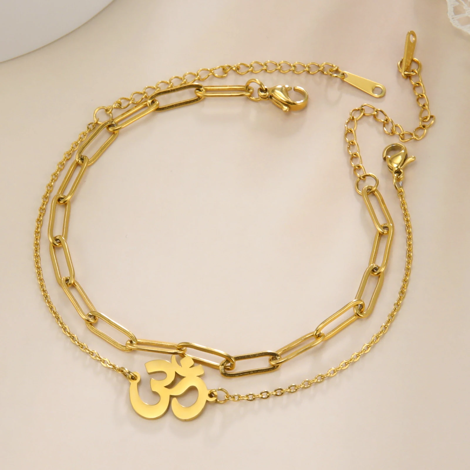 

Women's Bracelets Indian Symbol Pendant Bracelet Hollow Stainless Steel Double Chain Jewelry for Birthday Gifts