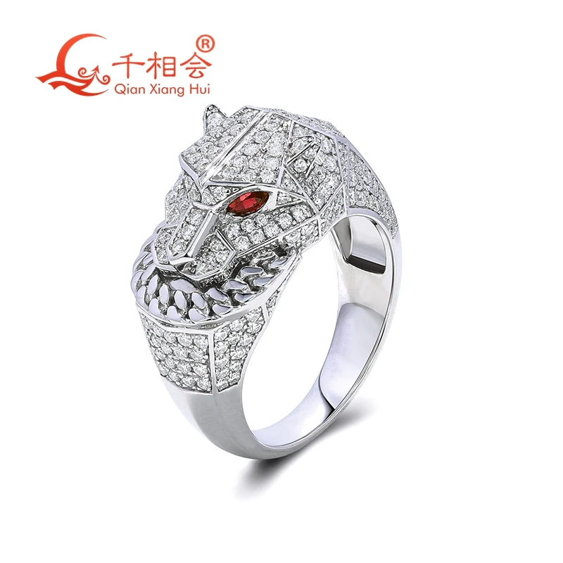 10k or 14k or 18k real gold Tiger head Real full  Moissanite ruby eyes animal Ring Men hip hop Male Friends Gift Fashion Jewelry