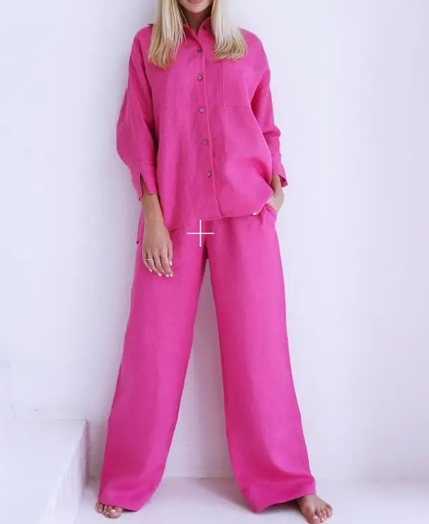 Женские комплекты из 2 предметов блузка и длинные брюки ярко-розового синего