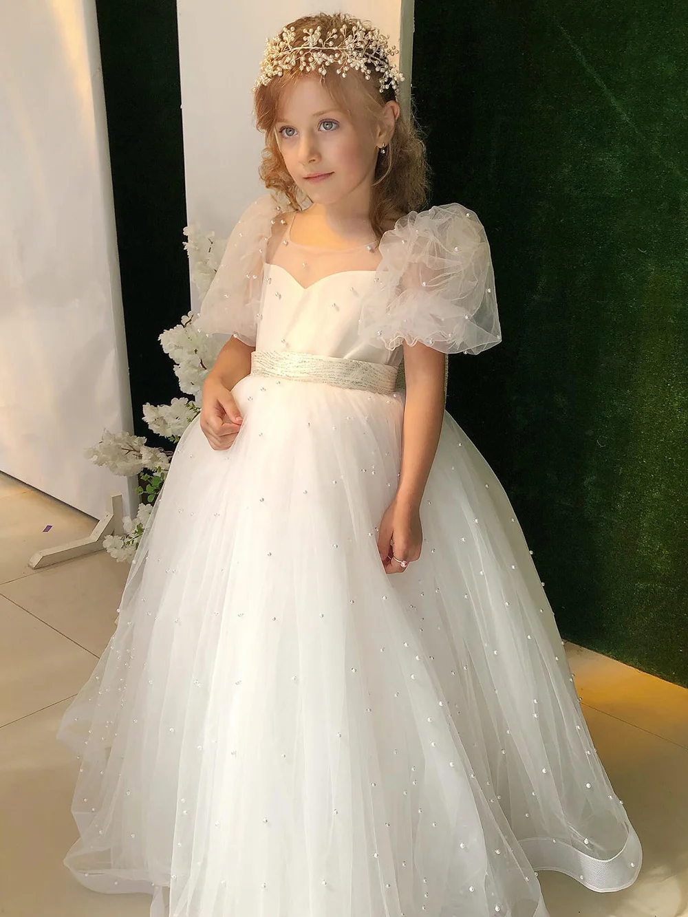 Женское платье с цветочным принтом, пышные рукава, свадебное платье для девочек, блестящее платье для девочек, платье принцессы, платье для первого причастия