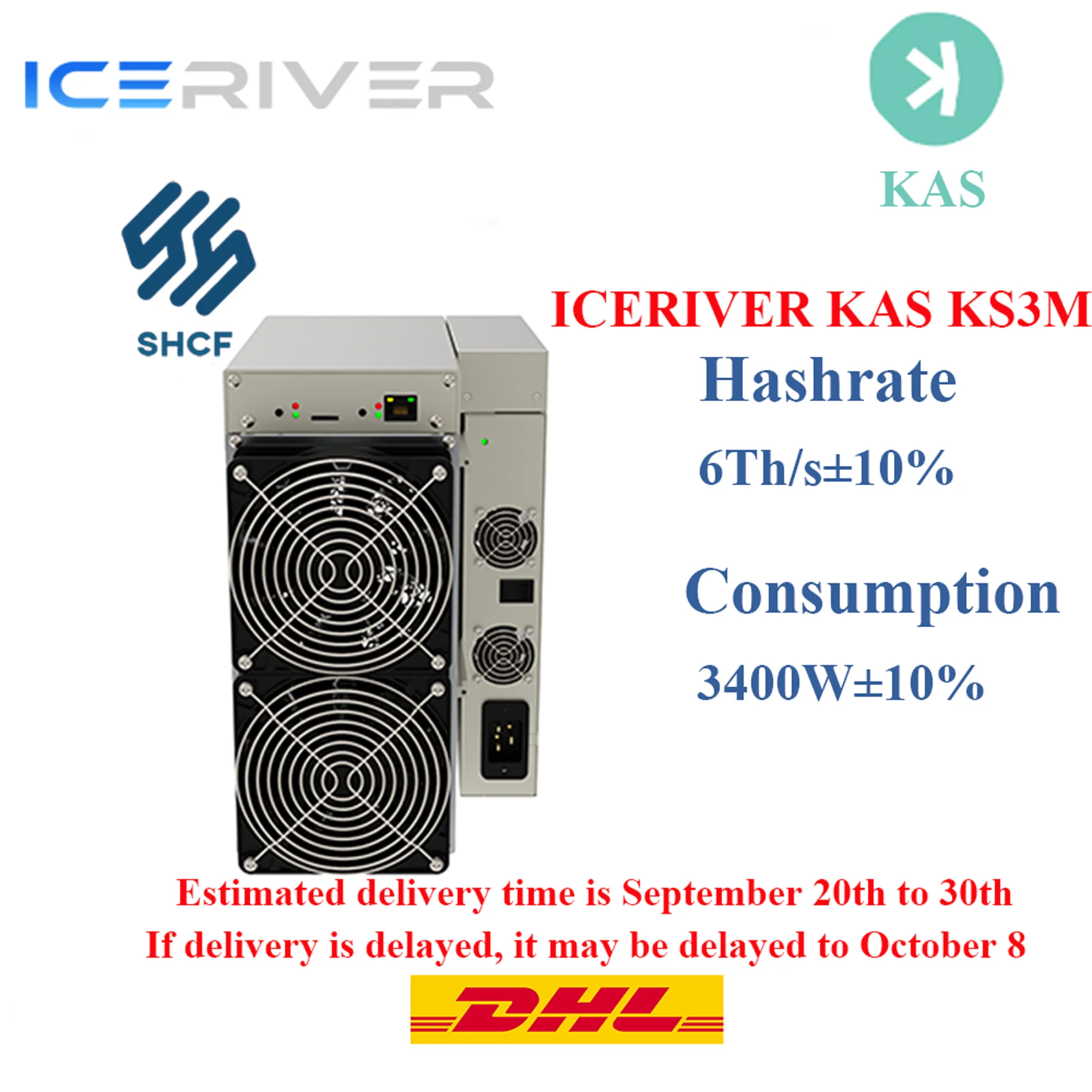 

Brand new IceRiver KAS KS3M Asic Miner 6TH 3400W Kaspa Mining Machine