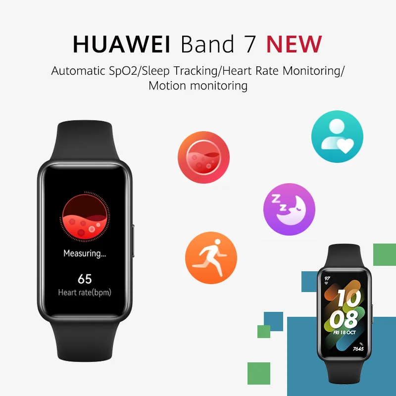 НОВЫЙ Huawei Band 7 Smart Blood Oxygen 1 47 'ɺMOLED-экран Датчик сердечного ритма Smartband 2 недели