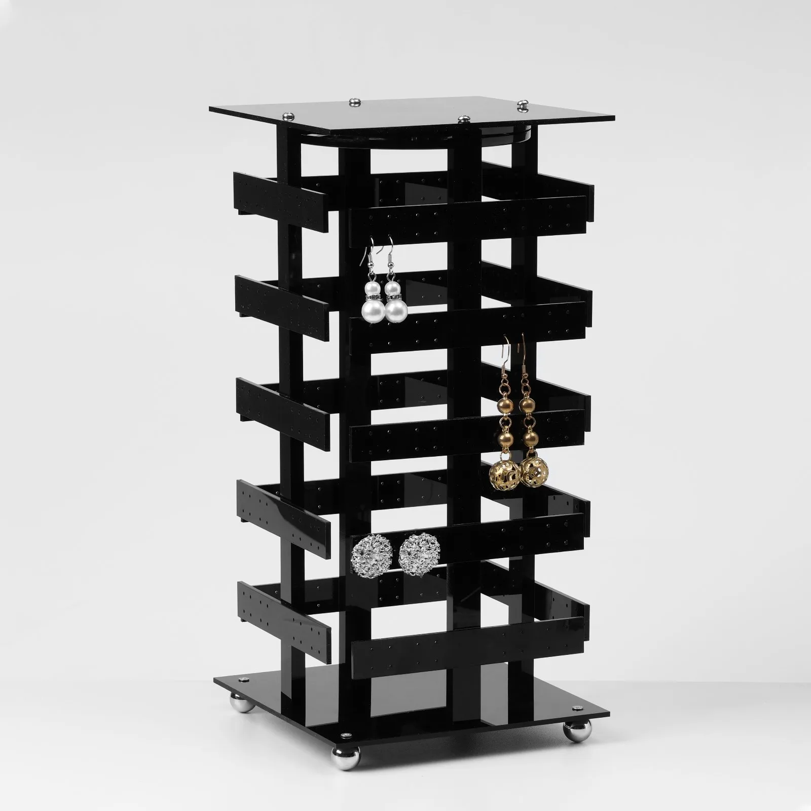 Подставка для украшений Вертушка 5 ярусов 64 пары пластик 15×15×32 см