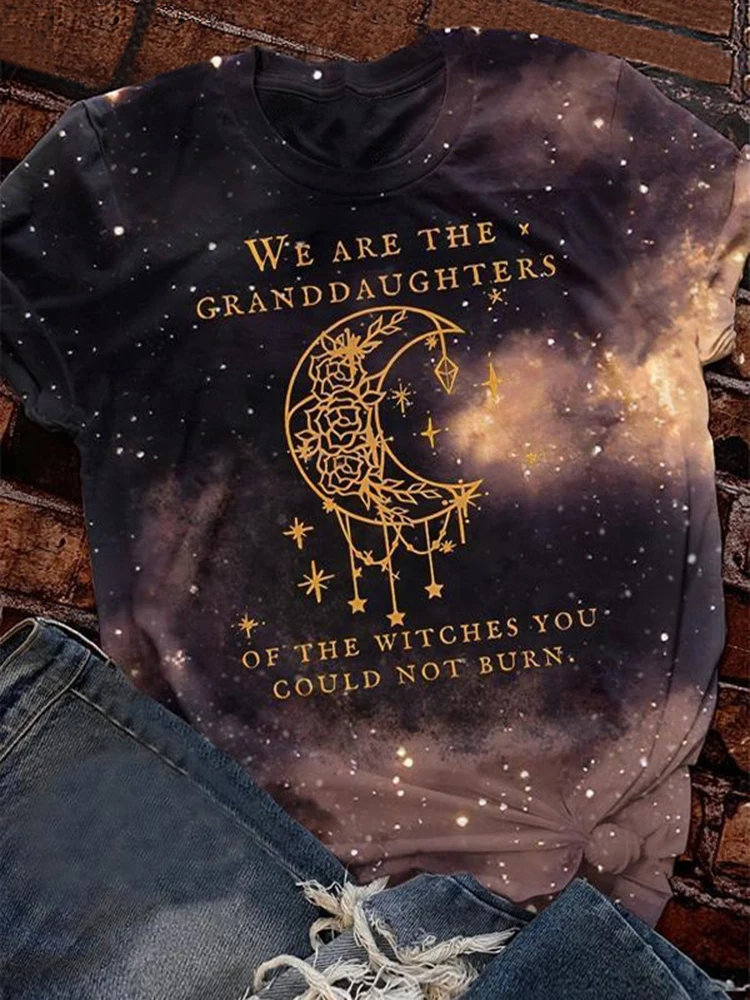 

Women T-shirt Halloween Witch T Shirt Letter Tee We are The Granddaughters of The Witches You Could Not Burn Moon Top Movie