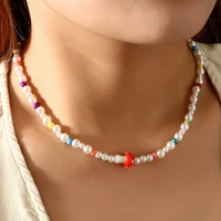 ins style handmade pearl beaded choker necklace for women bohemian fashion colorful natural stone crystal collar jewelry gifts