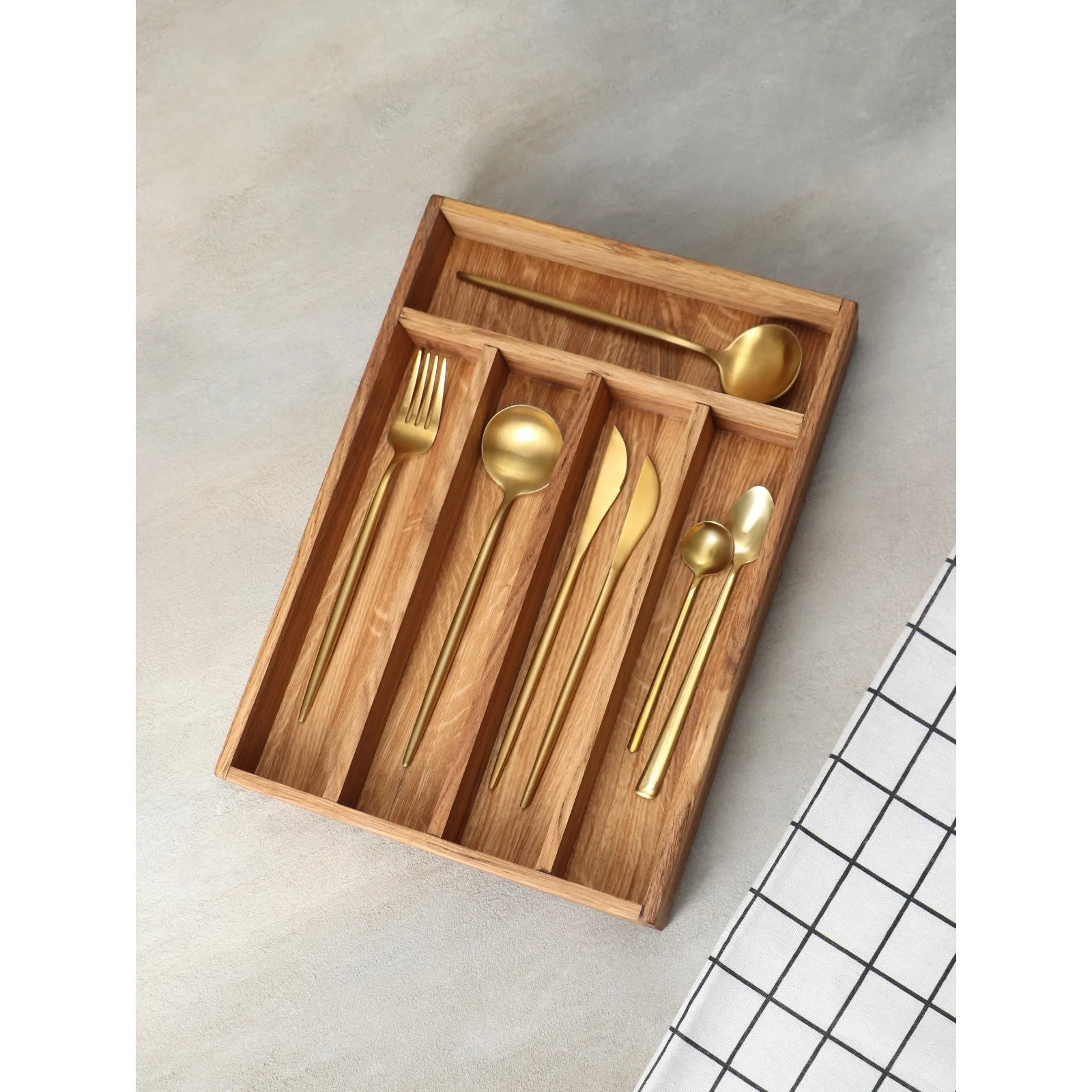Ящик для столовых приборов 34x25x5 см, натуральный дуб