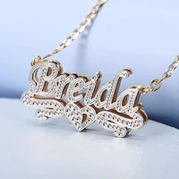 custom double plated 3d beaded name necklace personalized double layer pendant with heart stainless steel jewelry gift for women