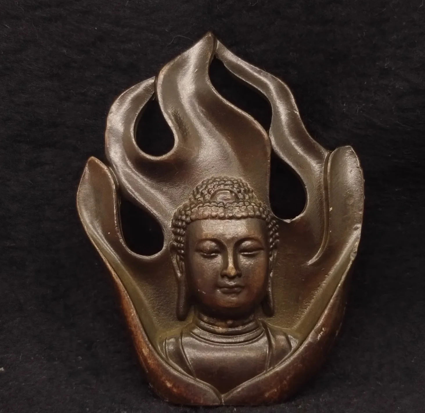 

Antique Chinese incense burner, red copper Buddha light, Sakyamuni Flame Buddha statue