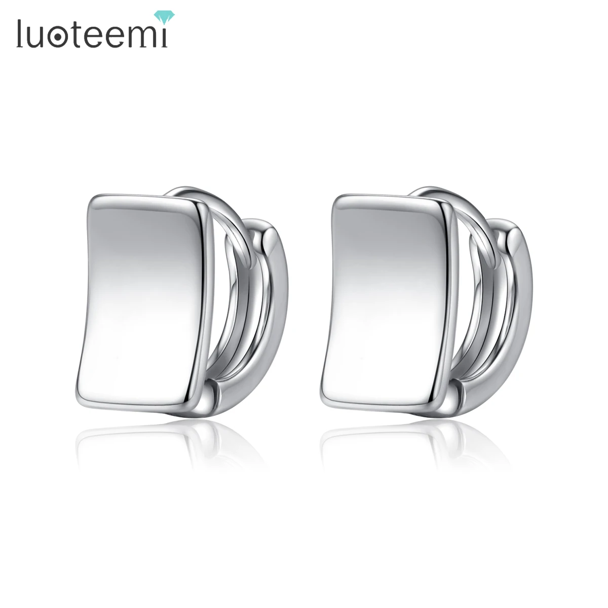

LUOTEEMI Exquisite Geometric Stud Earrings for Women Wedding Party Luxury Fashion CZ Small Two Colors Pendientes Christmas Gift