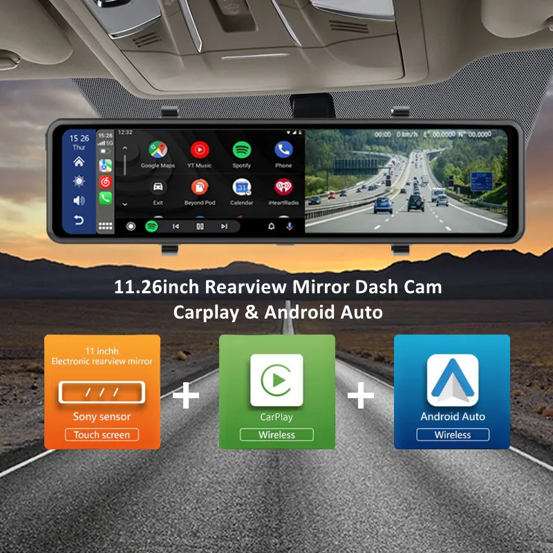 

12" Car Camera Recorder 4K 2160P Dash Cam Carplay Android Auto Rearview Mirror GPS Wifi Phone APP DVR