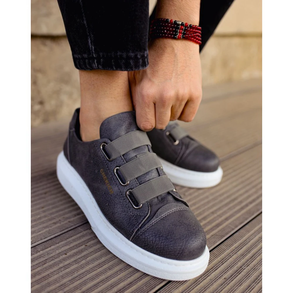 

Men's Shoes Gray Color Elastic Band Closure Artificial Leather Spring and Fall Seasons Slip On Unisex Fashion Sneakers Walking Luxury Lightweight Comfortable Original Flexible Footwear Solid Hot Sale 253