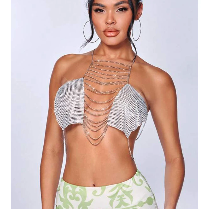 Сексуальная металлическая Бриллиантовая искусственная Серебряная цепочка для