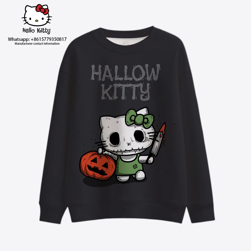 

Новинка 2023, пуловер с круглым вырезом Hello Kitty на Хэллоуин, привидение, фестиваль, Забавный Модный Универсальный костюм