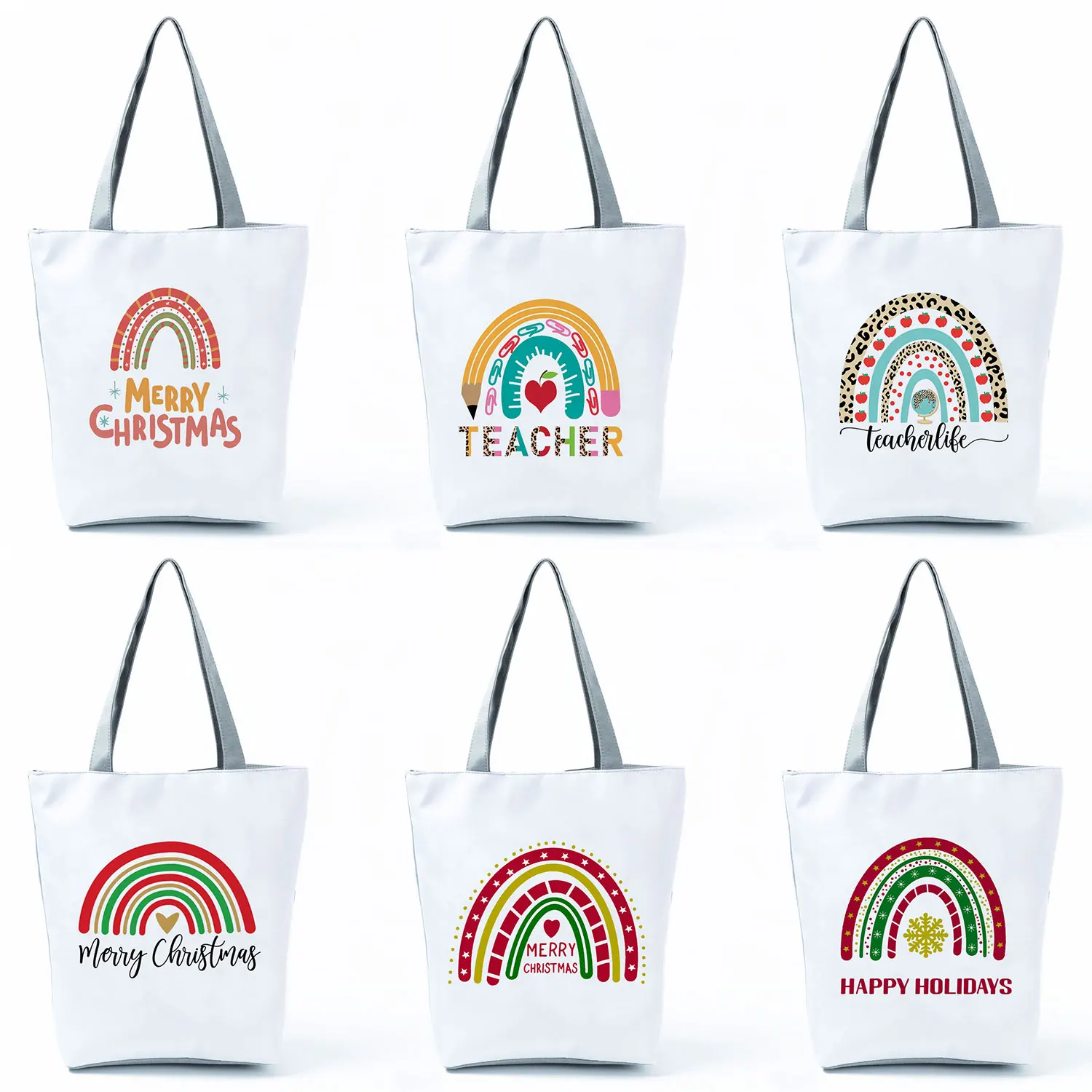 

Экологичные женские сумки на плечо, модные радужные женские сумки для учителей, многоразовая сумка для покупок, повседневные вместительные...