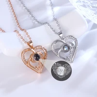 custom photo projection necklace heart pendant with rhinestones mothers day christmas gifts for mom