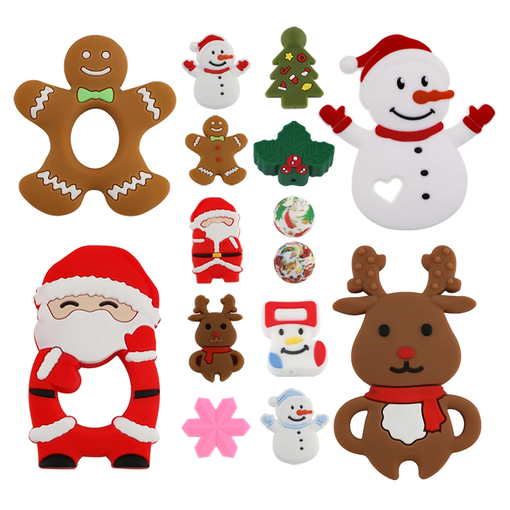 

Sunrony Christmas Snowman Set Silicone Beads Food Grade Teether DIY Pacifier Chain Necklace Merry Christmas Baby Molar Toys