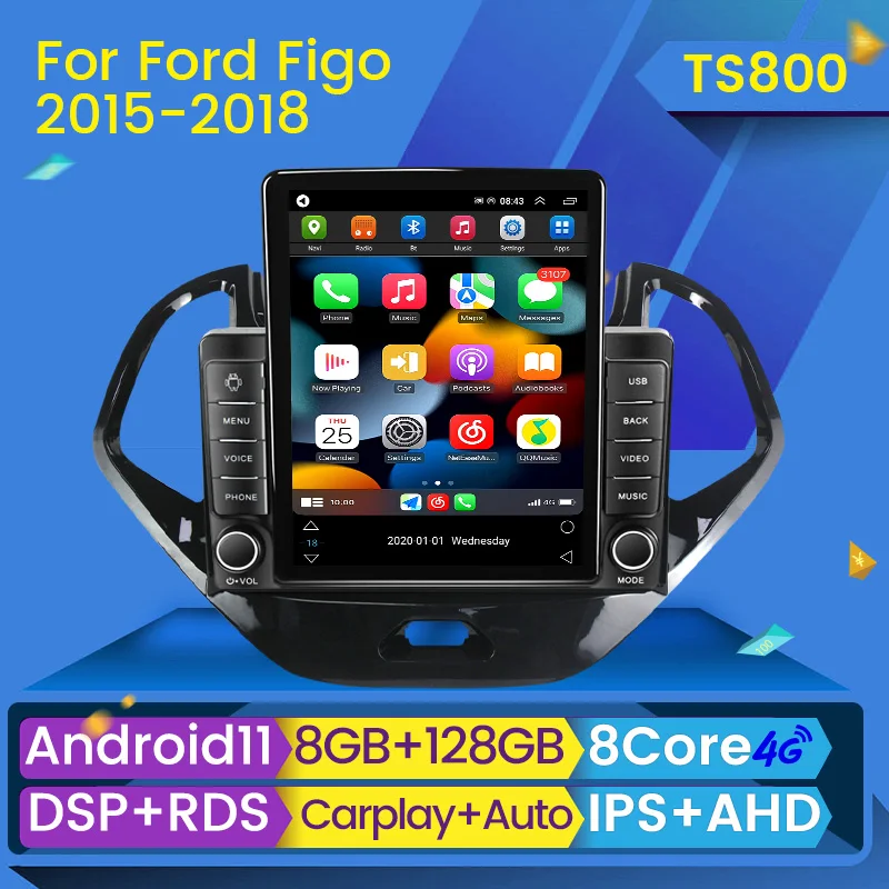 Android 11 Carplay 4G LTE для Tesla вертикальное автомобильное радио видео Ford Figo 2015 2016 2017 2018