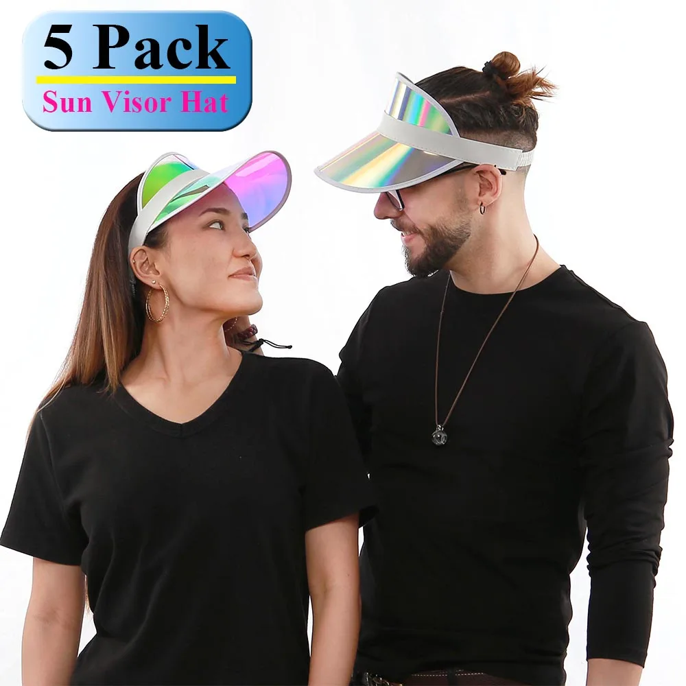 

5 Pack Sun Visor Hat Women Golf Party outdoor Clear Colorful Iridescent Cap Sun Hat Men