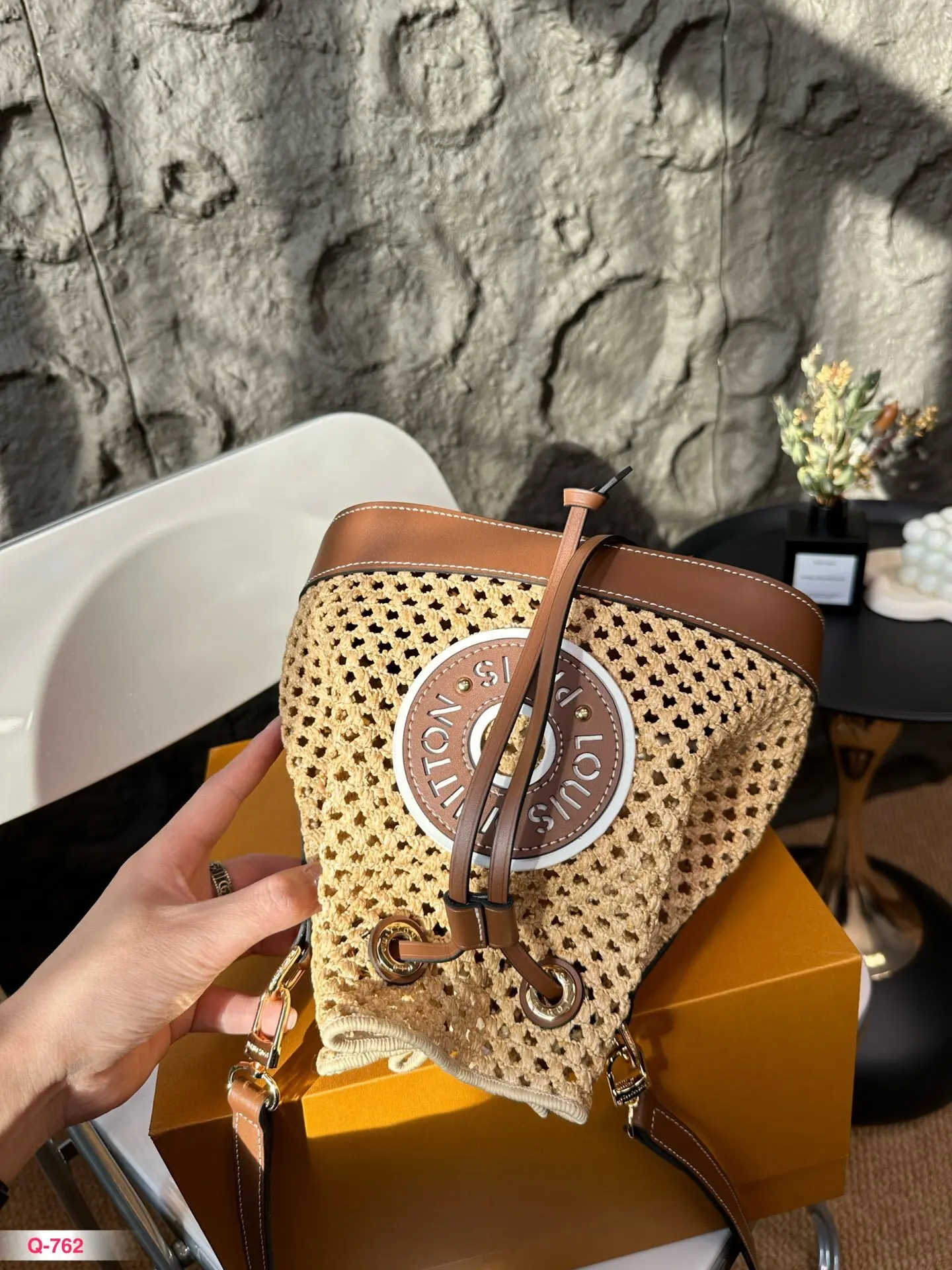 Стиль Copy1:1 Vuitton Louis Hundred Антикварная тканая сумка-ведро через плечо Премиум-класса