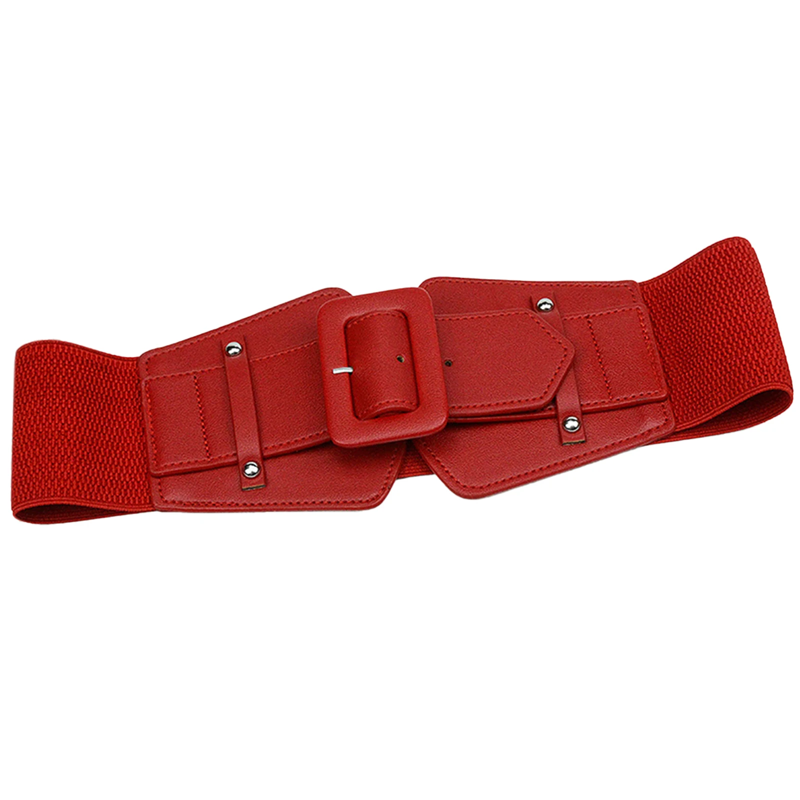 Женский красный эластичный пояс на резинке с пряжкой