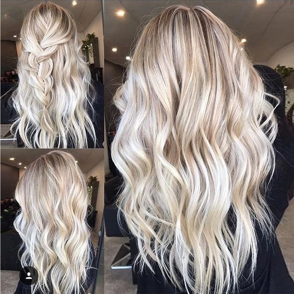 Luxury Balayage Highlight Full Lace Wigs Light Ash Platinum Blonde 100% Human Hair Lace Front Glueless Wig HD 13x6 200% Wavy