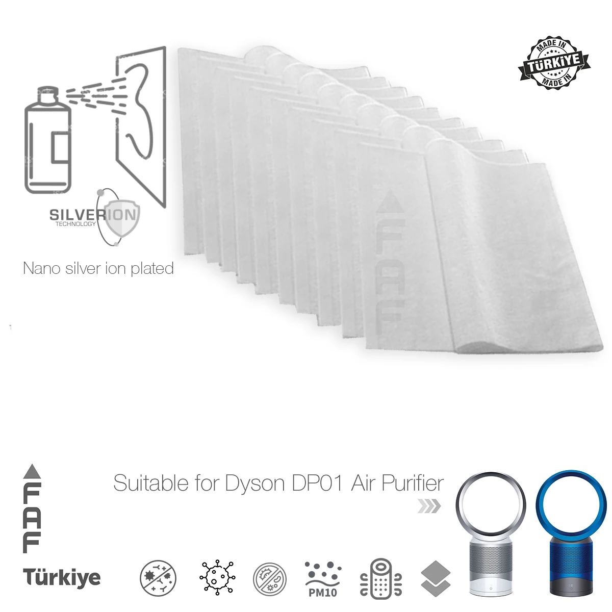 

10/Pcs / FAF / Fit For Dyson DP01 Air Purifier Nano Silver Ion Coated, Electrostatic Dust Collector Pre-Filter