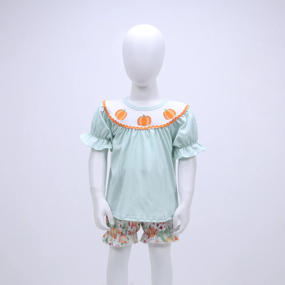 Модный костюм из чистого хлопка для маленьких девочек серый с коротким рукавом и