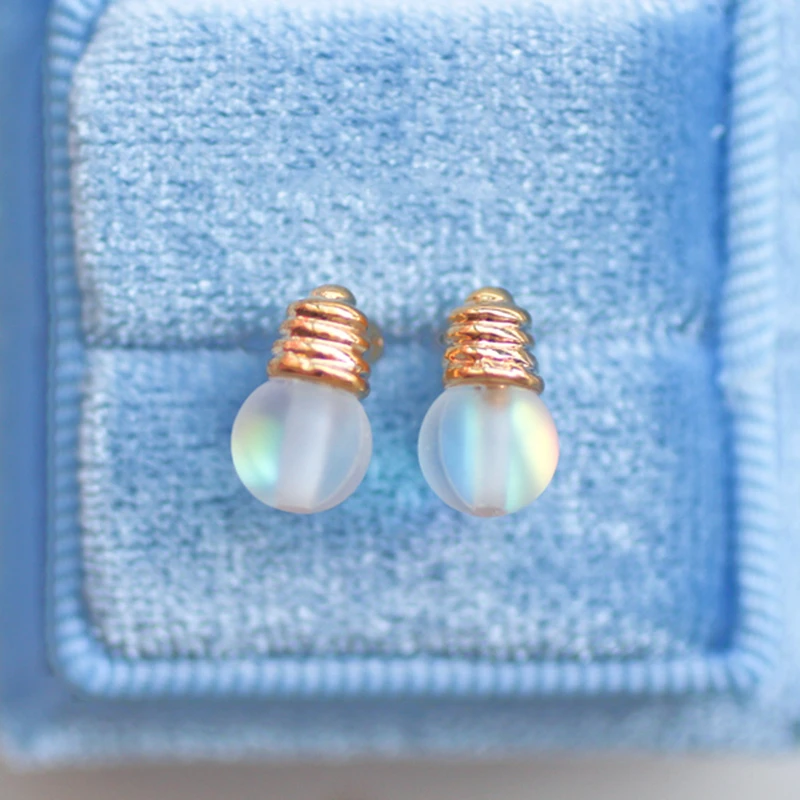 

Mini Moonstone Small Bulb 925 Silver Stud Earrings Cute Crystal Earring Women's Jewelry