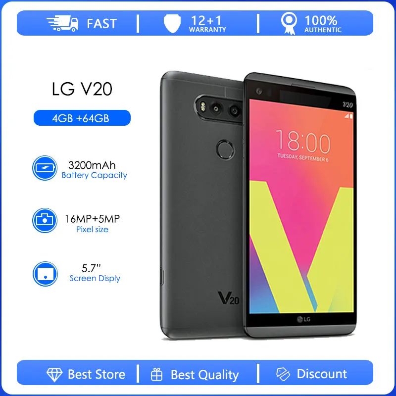 

LG V20 Refurbished-Original LG V20 F800 H910 Phone 4GB RAM 64GB ROM Snapdragon 820 Quad Core 5.7'' 16MP FDD LTE Smartphone