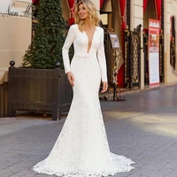 graceful wedding dresses 2022 for women v neck lace appliques bride dress illusion buttton backless bridal gown vestido de novia
