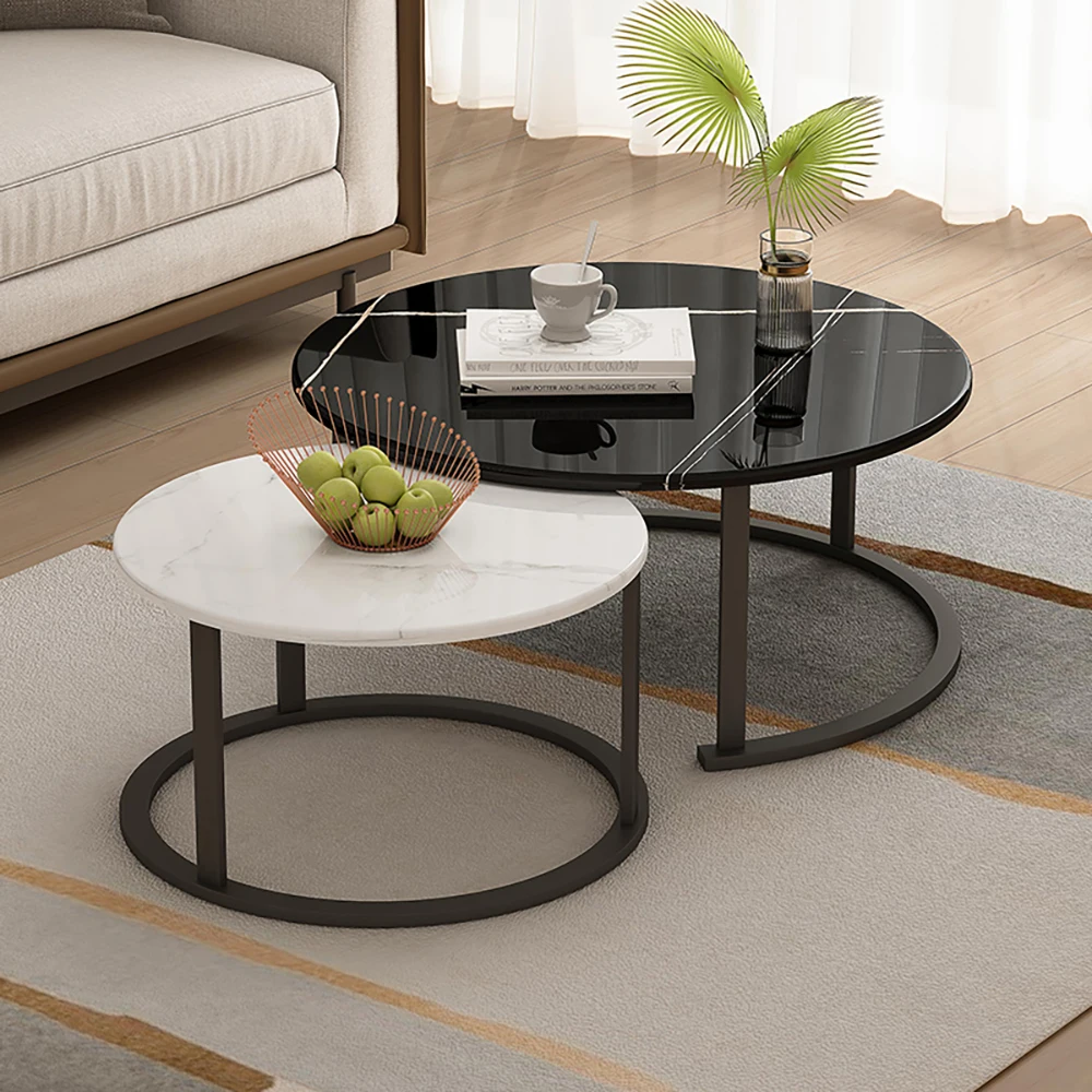 

AnneFish 2pcs Round Coffee Table Set For Living Room Side Table MDF Material 70*70cm and 50*50cm