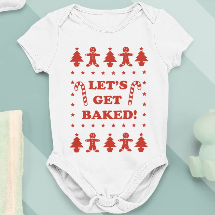 

Christmas Text Printing Series Newborn Clothes Baby Jumpsuit Short Sleeve O Neck Soft Versatile Simple Style Casual 0-24M New In