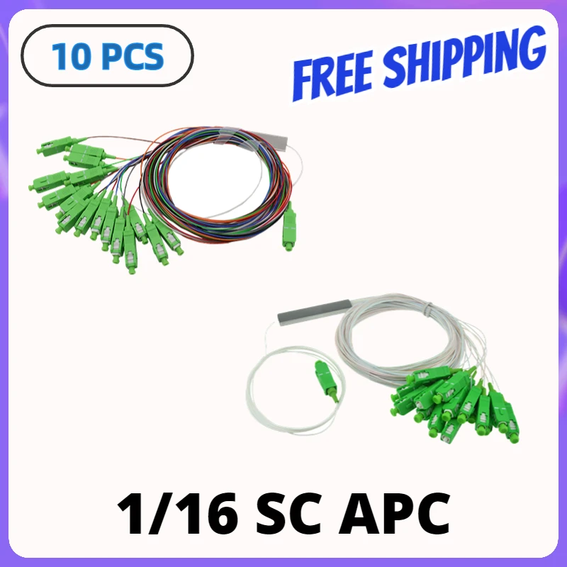 Free shipping 10 PCS/Lot 1X16 PLC Fiber Optic Splitter Color SC/APC SM 0.9mm G657A1 PVC 1m FTTH Fiber Optic Splitter Unequal