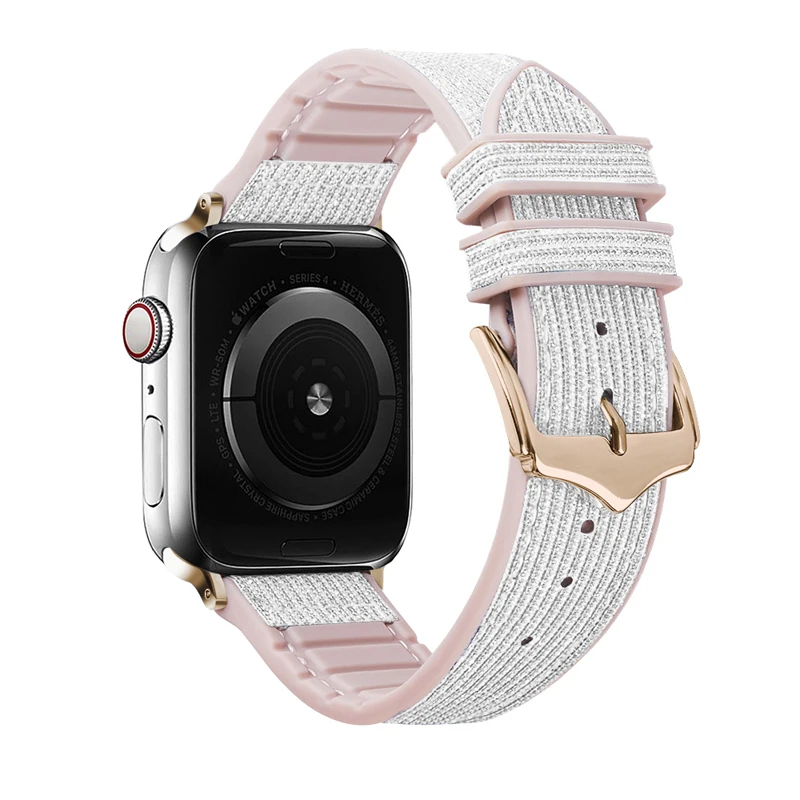 

Силиконовый ремешок из натуральной кожи для apple watch series 7 6 SE 5 4 3 2 iwatch 41 мм 40 мм 38 мм, Женский Блестящий ремешок с блеском