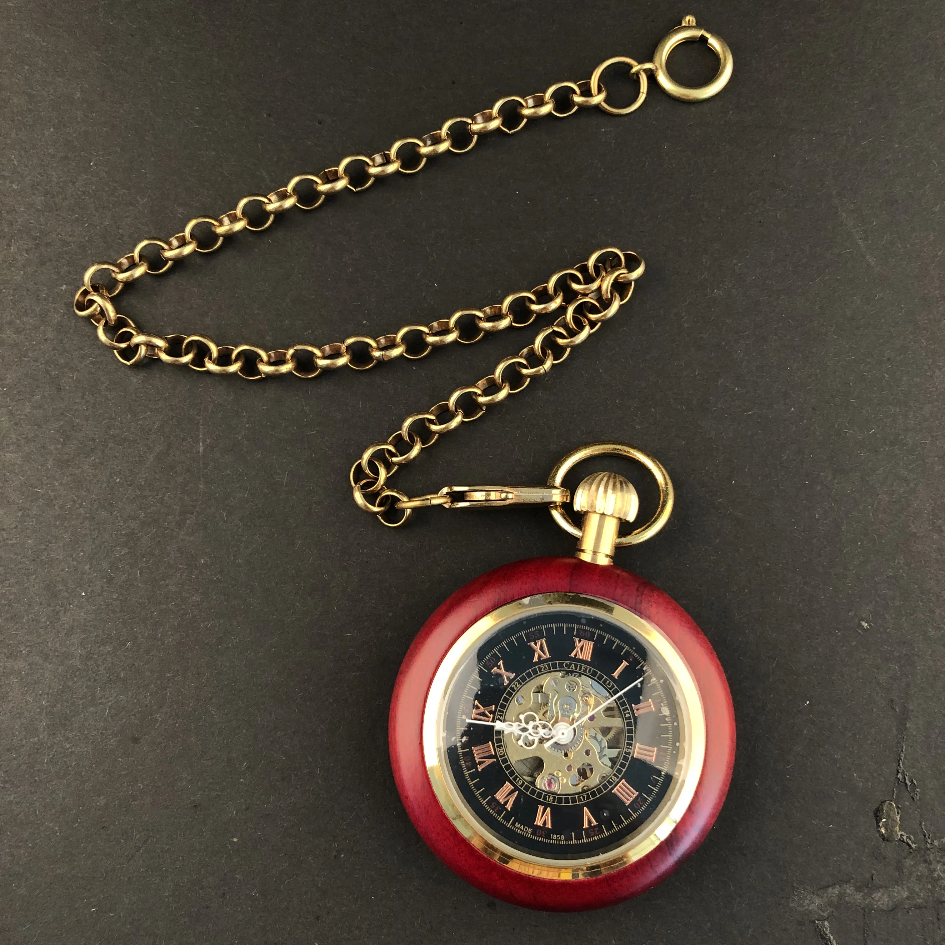 Luxury Wood Roman Numerals Vintage Mechanical Pocket Watches For Men Women Necklace Pendant with Chain Gifts