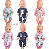 cute cat animal shark t shirtshorts clothes set pajamas fit for american 18 inch girl doll and 43cm baby new bornog toy doll