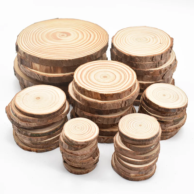 

8-12Cm Natural Pine Round Unfinished Wood Slices Circles With Tree Bark Log Discs Laser Engraving Diy Painting Wood Carving