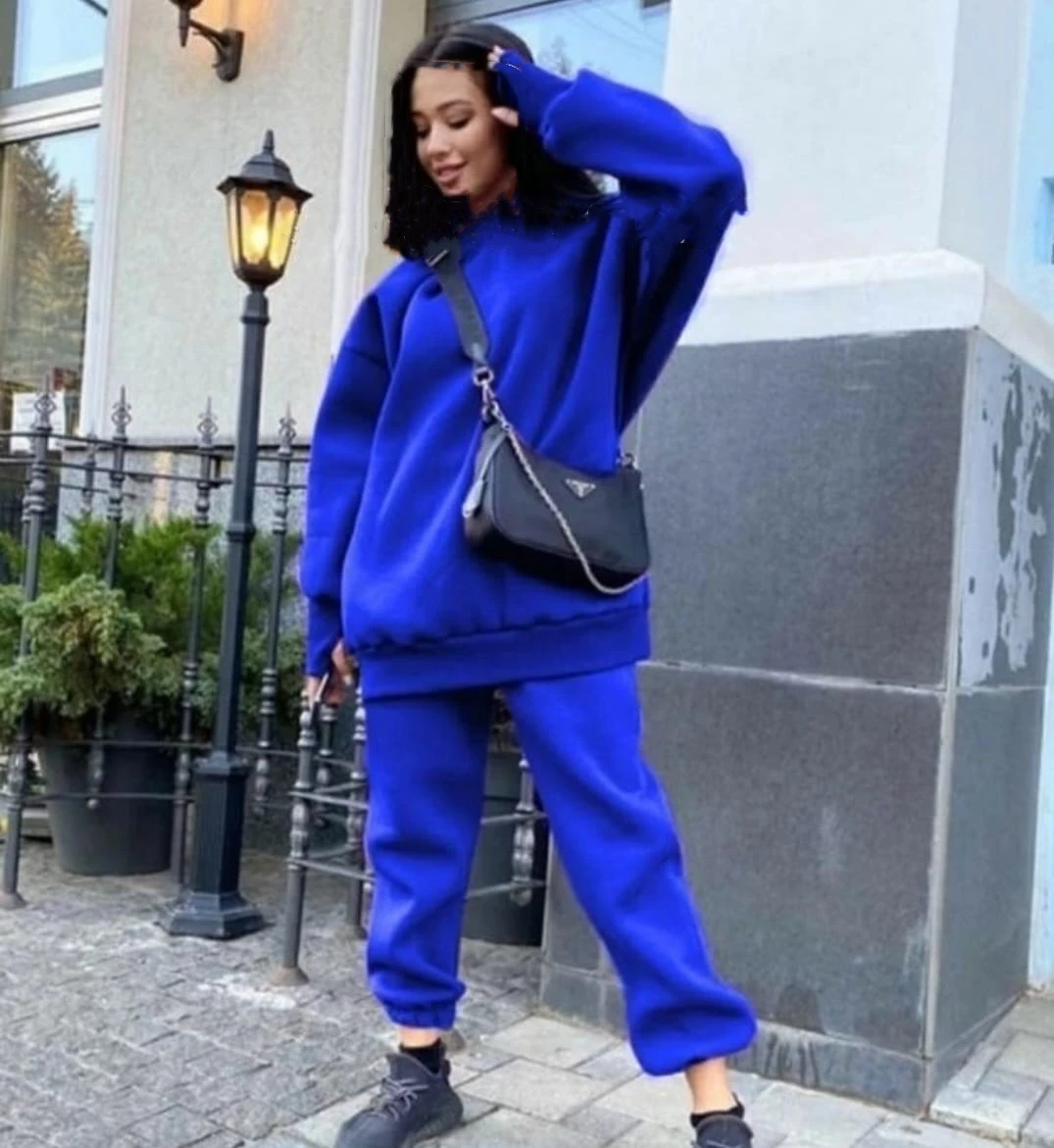 Женский спортивный костюм на флисе повседневная толстовка с капюшоном штаны